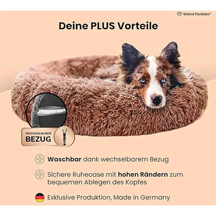 Wahre Tierliebe Hundebett Fluffy [Plus] - Das Original, mit waschbarem Bezug [XXS, 50cm, dunkelgrau] Hundekissen, Hundekorb, Flauschiges Hundebett für große, mittelgroße & kleine Hunde – Bild 2