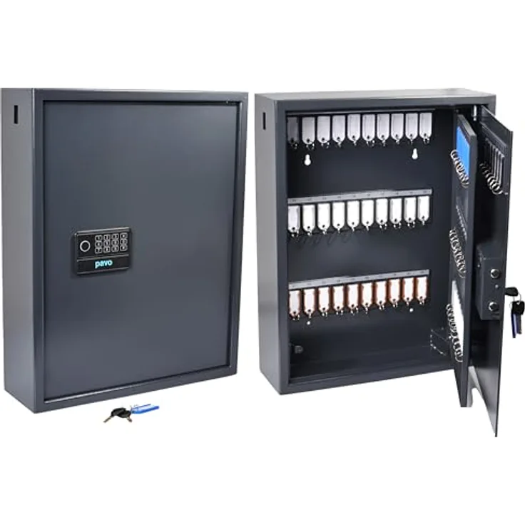 Pavo High Security Magnettag Schlüsseltresor grau, 100 Haken, Elektronikschloss, 48,0 x 15,0 x 60,0 cm