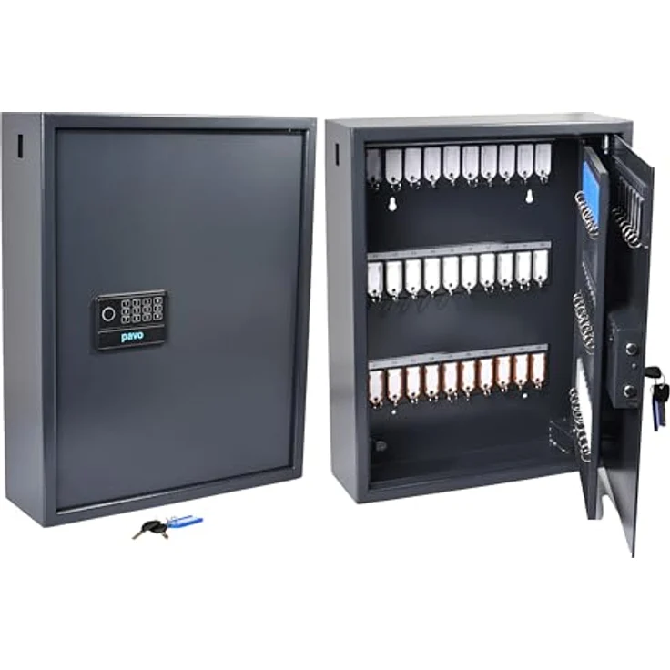 Pavo High Security Magnettag Schlüsseltresor grau, 100 Haken, Elektronikschloss, 48,0 x 15,0 x 60,0 cm – Bild 1