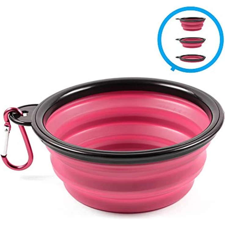 PhoneNatic Faltbarer Silikon-Hundenapf in pink, Reisenapf für Hunde und Katzen mit Karabiner – 350ml, 60014329, Klein (350ml) – Bild 3