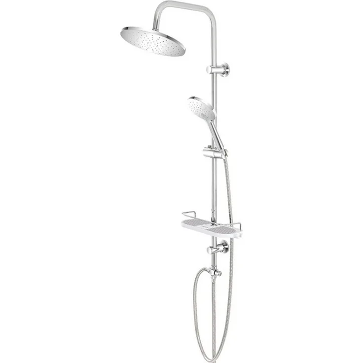 Feridras Duschsäule "Platinum", Chrom Duschsäule Rund mit 22 cm Regenduschkopf, Handbrause und integrierter Seifenablage
