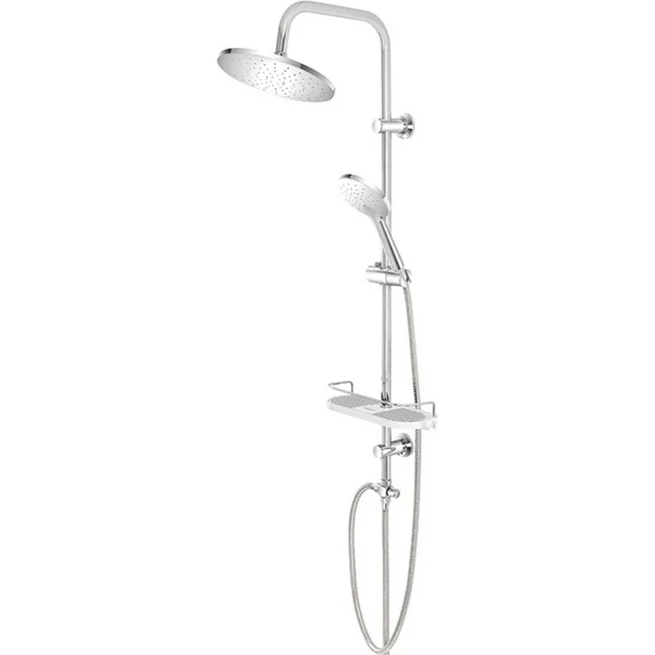 Feridras Duschsäule "Platinum", Chrom Duschsäule Rund mit 22 cm Regenduschkopf, Handbrause und integrierter Seifenablage