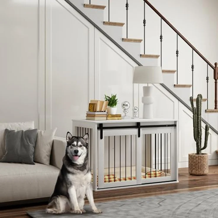 PawHut Hundekäfig für Zuhause, Hundehütte mit Schiebetür, 98 x 58 x 61 cm, Weiß, für große Hunde unter 30 kg – Bild 2