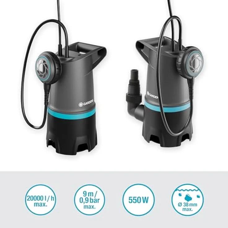 Gardena 2in1 Schmutzwasser-Tauchpumpe 20000 BASIC, 20.000 l/h, mit Schwimmschalter, Edelstahl-Pumpenwelle – Bild 2