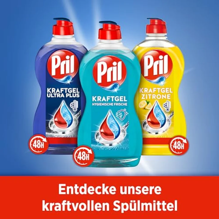 PRIL Kraftgel Hygienische Frische Geschirrspülmittel, 450 ml, blau, fettlösend, entfernt 48h eingetrocknete Verschmutzungen, praktische Dosieröffnung, Flasche aus 100% recyceltem Kunststoff – Bild 7