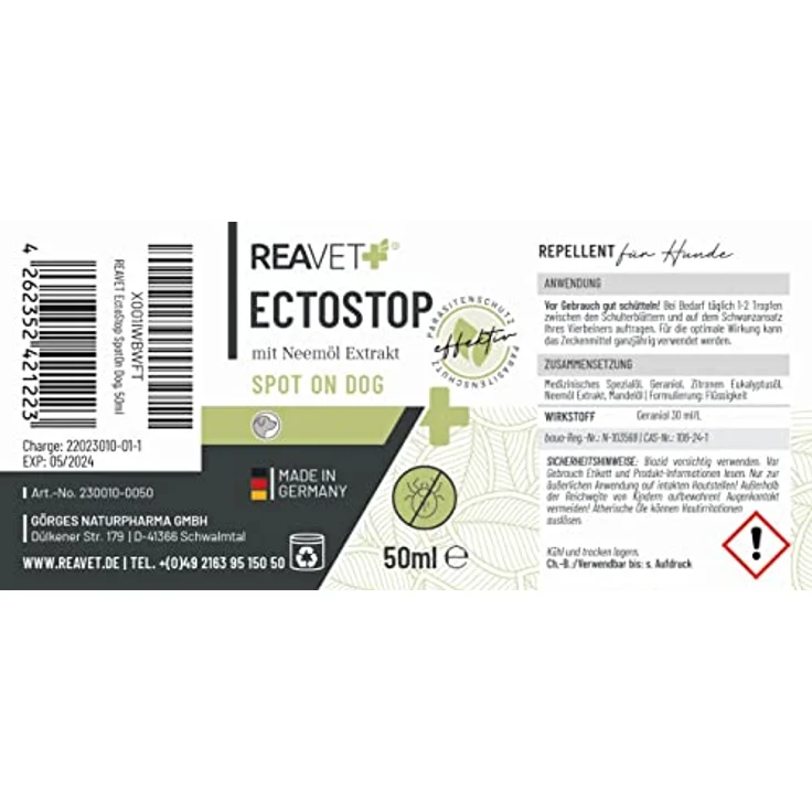 ReaVET EctoStop Spot On Hund 50ml – Flohmittel Hund & Zeckenmittel mit Neemöl Extrakt – Effektiv gegen Ektoparasiten, Zecken, Flöhen, Milben – Bild 3