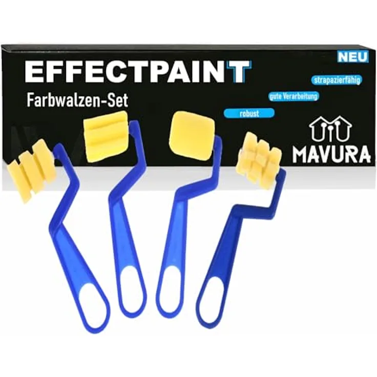 MAVURA EFFECTPAINT Farb Roller Set, 4-teiliges Struktur- und Effektroller Set, 16x9 cm aus Kunststoff/PU-Schaum