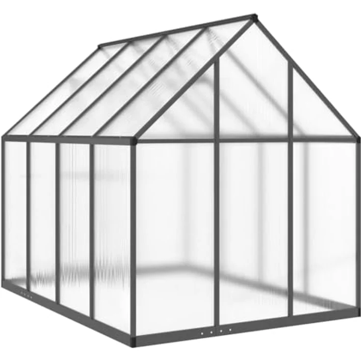 vidaXL Gewächshaus mit Fundamentrahmen Anthrazit 224x169x195 cm Alu, UV-beständiges Polycarbonat, Lüftungsfenster, Flügeltür – Bild 5