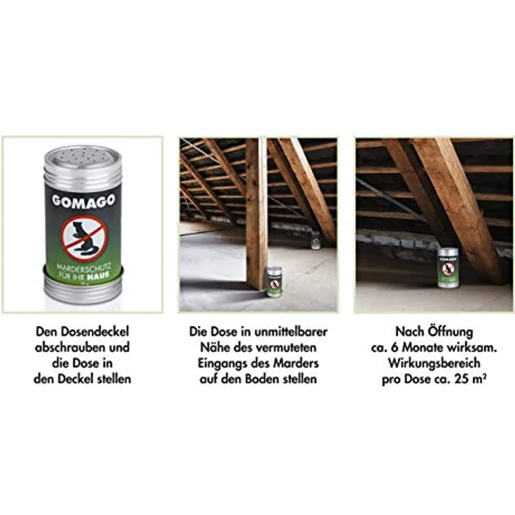 GOMAGO Marderschutz für Ihr Haus 2er Set | Zuverlässige und artgerechte Mardervergrämung durch Duftstoff | Alternative zu Marderschreck, Marderspray, Ultraschall [2 x 70g] – Bild 3