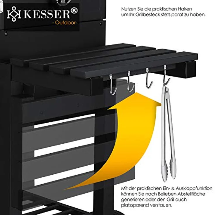 KESSER Grill Grillwagen XXL Holzkohlegrill mit Deckel, Rädern, Edelstahl-Griff, Grillrost und Thermometer Holzkohle kohlegrill Wagen groß Kohle BBQ Barbeque Camping, Terrasse, Garten Schwarz – Bild 3