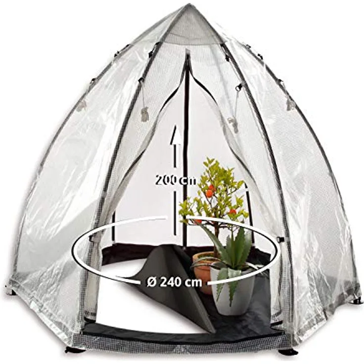 Bio Green Überwinterungszelt/Foliengewächshaus „Tropical Island L“ | Anzuchtzelt aus lichtdurchlässiger PE-Gitterfolie | Abnehmbarer Boden | stabiles Gestell | H 200 x Ø 240 cm
