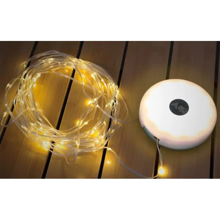 BERGER 2in1 Campinglaterne und Lichterkette, 10 m, 5 Modi LED Outdoor Lampe warmweiß, USB aufladbar, wasserdicht, für Zelt und Wohnwagen