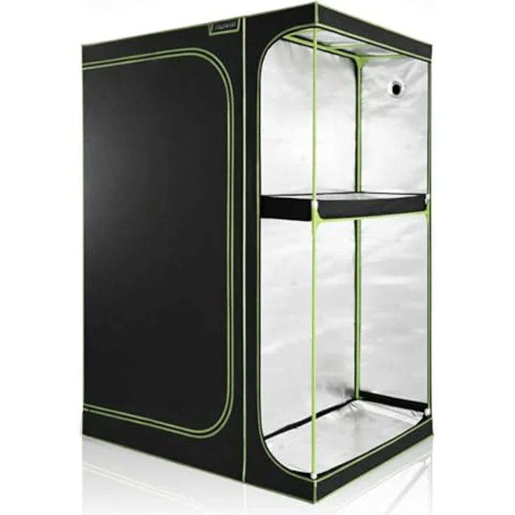 HIGHWERK Growzelt "MyHomeGrow" 160 x 120 x 205 cm, 2-Kammer Zuchtzelt, lichtundurchlässig mit hochreflektierender Innenbeschichtung, schwarz-grün – Bild 5