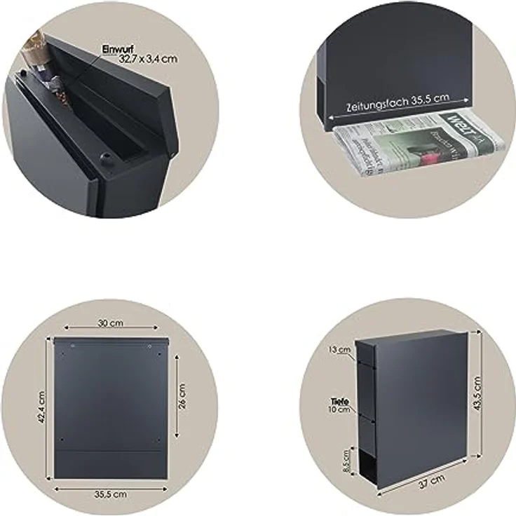 MOCAVI Box 110 Qualitäts-Briefkasten mit Zeitungsfach anthrazit-grau (RAL 7016) Wandbriefkasten, Schloss rechts, Postkasten, Design-Briefkasten – Bild 6