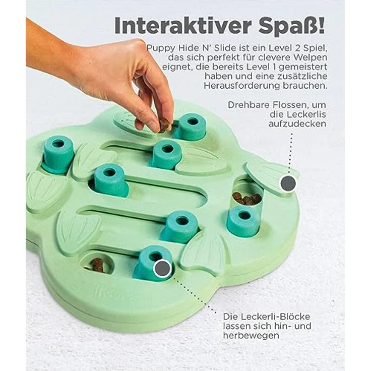 Outward Hound Nina Ottosson Puppy Hide n' Slide - Interaktives Leckerli-Denkspielzeug für Hunde - Grün – Bild 2