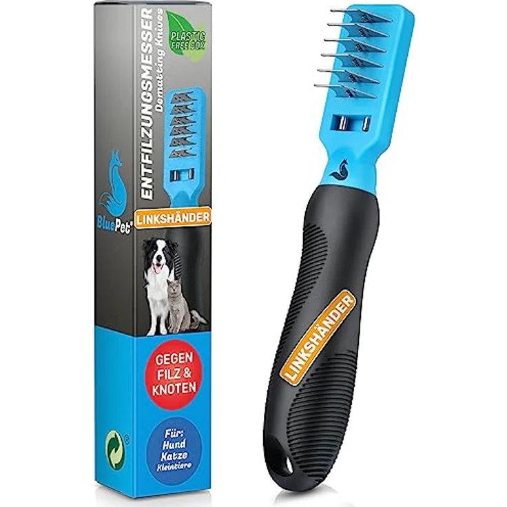 BluePet® Profi Entfilzungskamm für Hunde und Katzen | Entfilzungshaken | Entfilzungsmesser | Entfilzungsharke Katze | Knoten Entferner Katze | Entfilzungskamm Hund | Entfernt Verfilzungen und Knoten – Bild 1