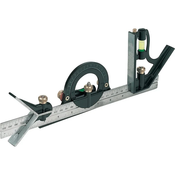 Silverline Winkelmesser Profi Kombinationswinkel 300 mm, Mehrzweck-Winkelmesser aus Edelstahl mit Aluminium-Winkelmesser, blau