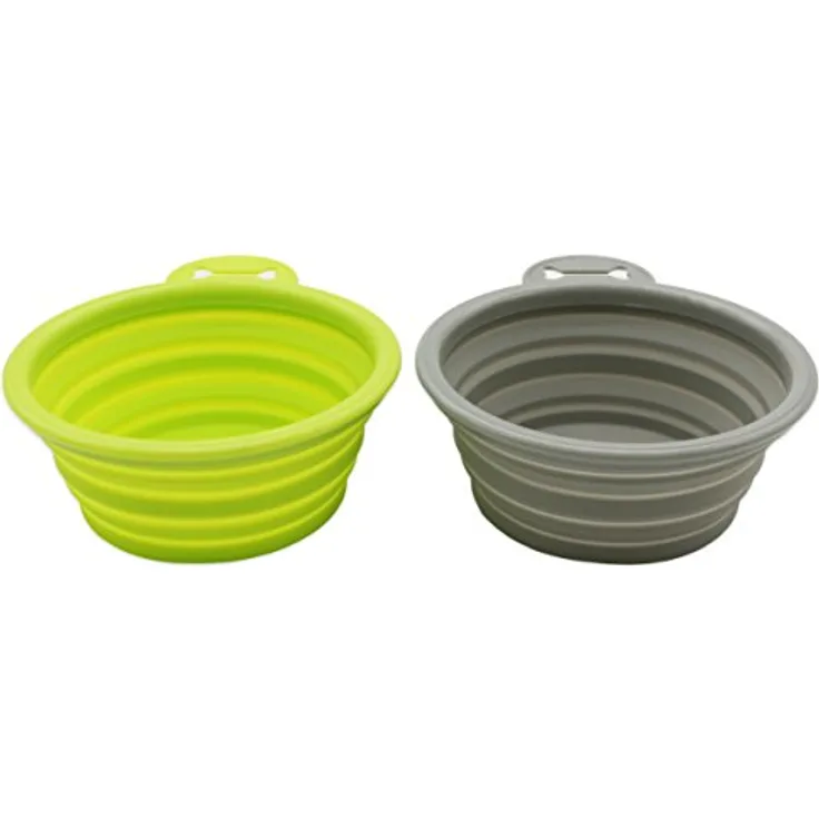 ZOLLNER24 2er Set Futternapf aus Silikon, faltbar, 13x13x5,5 cm, grün und grau