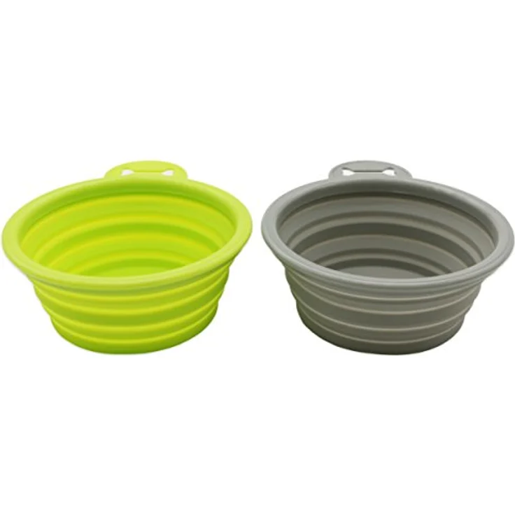 ZOLLNER24 2er Set Futternapf aus Silikon, faltbar, 13x13x5,5 cm, grün und grau – Bild 1