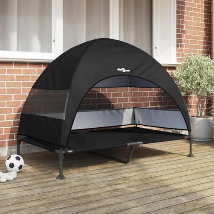 vidaXL Erhöhtes Hundebett mit Abnehmbarem Dach, Schwarz XL Stahl, Wetterfest und Faltbar für Outdoor-Aktivitäten – Bild 2