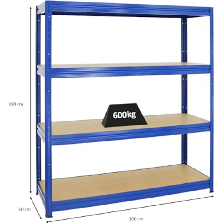 PROREGAL Schwerlastregal Dino Extra Breit 180x160x60 cm Fachlast 600kg Blau, Lagerregal mit robuster Stahlkonstruktion, flexibler Anpassung und einfachem Aufbau – Bild 2