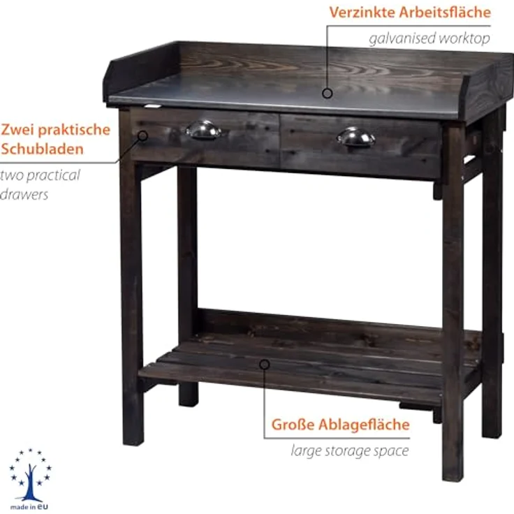 dobar 29031e Praktischer Pflanztisch mit 2 Schubladen und Ablagefläche, 79 x 39 x 90 cm, Fichte, Schwarz – Bild 3
