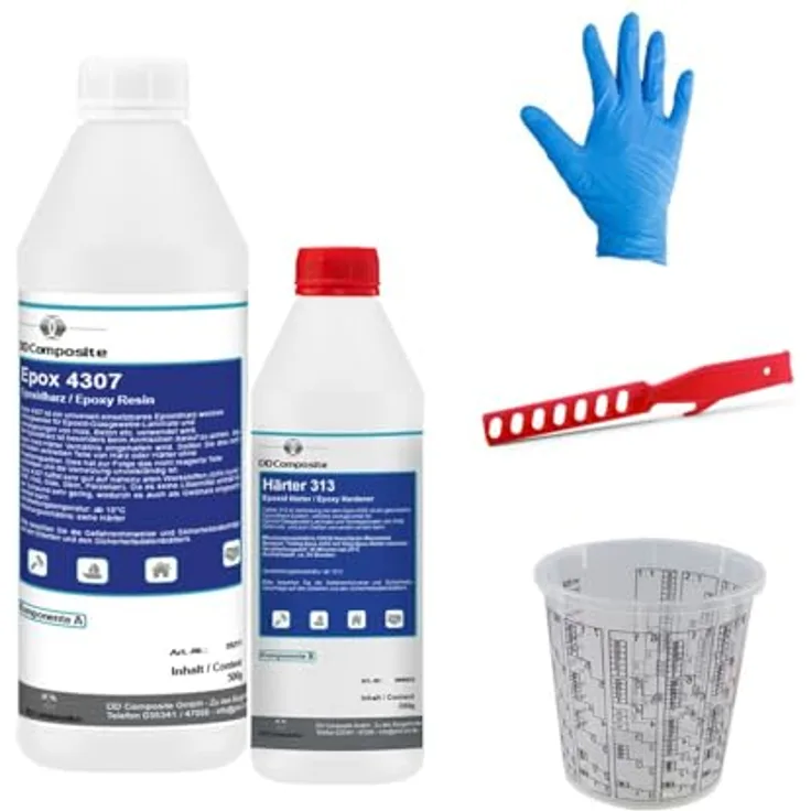 DD Composite Epoxidharz Set 750g, Universal-Harz für Beschichtungen und Klebungen, lösemittelfrei, inkl. Mischbecher und Handschuhe