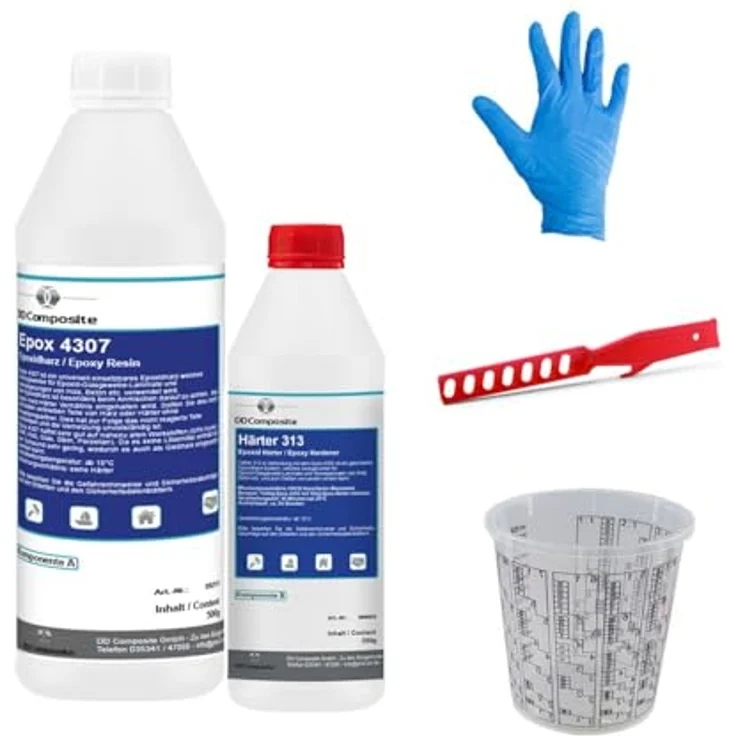 DD Composite Epoxidharz Set 750g, Universal-Harz für Beschichtungen und Klebungen, lösemittelfrei, inkl. Mischbecher und Handschuhe – Bild 1
