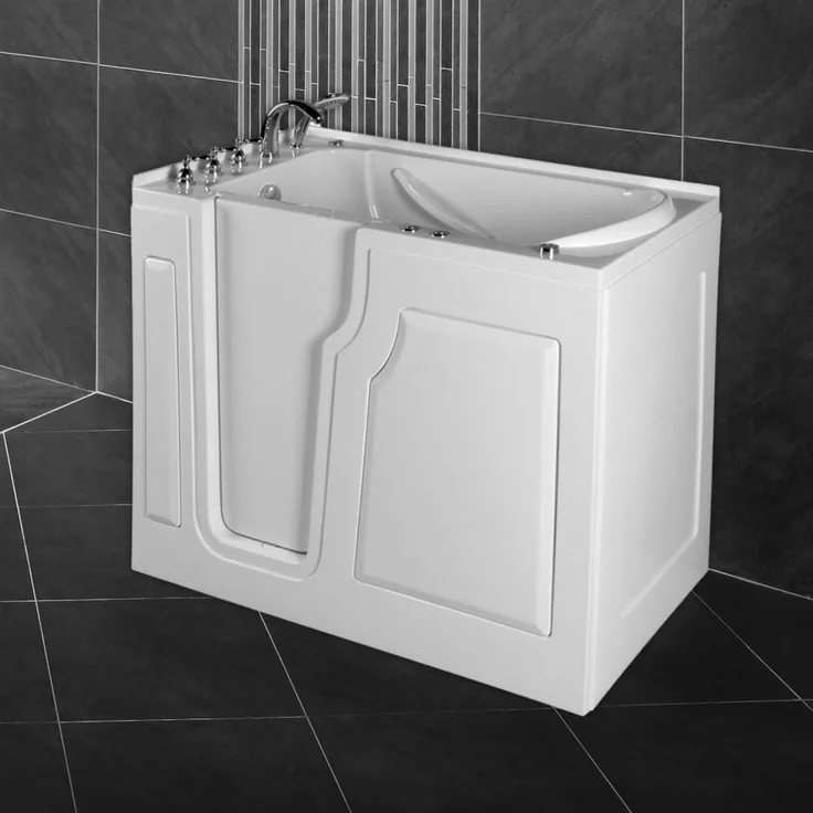 PureHaven Seniorenbadewanne 122x71 cm mit Whirlpool-Funktion, integrierter Tür und Massagedüsen, pflegeleichte Oberfläche, weiß
