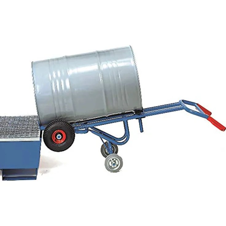 FETRA Fasskarre 2078, Sackkarre mit zwei Stützrollen und Luftbereifung, blau, Tragkraft 300 kg, für 200-Liter-Fässer – Bild 2