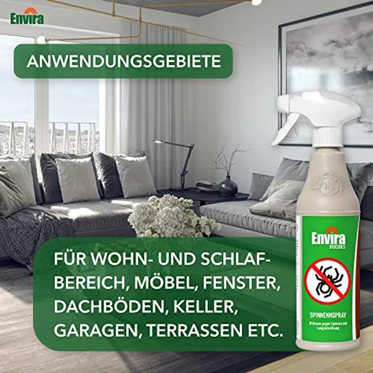 Envira Spinnen-Spray - Spinnenabwehr für Außen und Innen - 2 x 2 Liter + 2L Drucksprüher - Anti Spinnenspray mit Langzeitwirkung - Spinnen vertreiben im Haus & im Garten - Geruchlos & Auf Wasserbasis – Bild 4