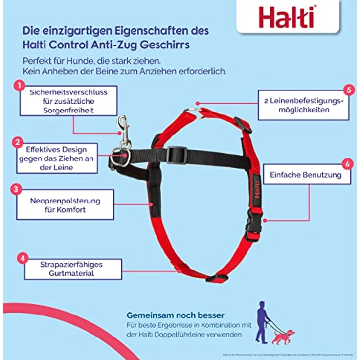 HALTI Front Control Anti-Zug Geschirr, Größe Mittel - Verhindert, dass Ihr Hund an der Leine zieht, Kontrollieren Sie Ihren Hund sanft über den Brustbereich, Einfache Anpassung und Benutzung – Bild 2