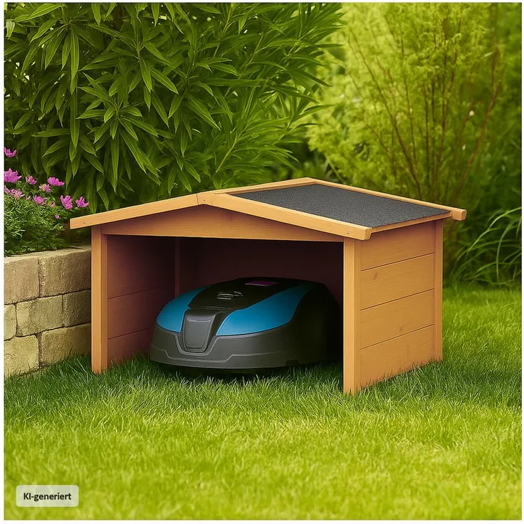 HTI-Living Mähroboter-Garage, Robustes Holzhaus mit Wetterschutz für Mähroboter, Natur, BxTxH: 87x80x50 cm