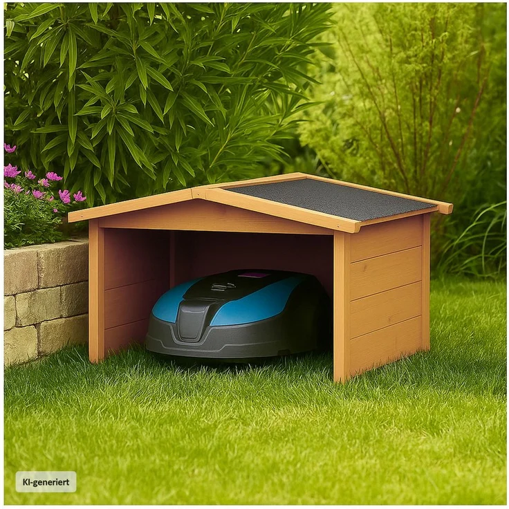HTI-Living Mähroboter-Garage, Robustes Holzhaus mit Wetterschutz für Mähroboter, Natur, BxTxH: 87x80x50 cm