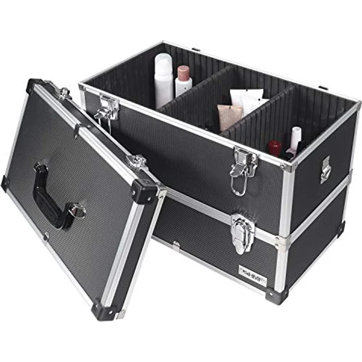 HMF 14660-02 Alu Werkzeugkoffer leer, 2 Etagen, 44 x 32,5 x 24 cm, schwarz – Bild 5