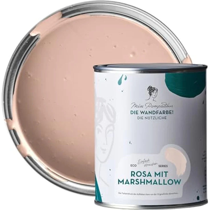 MissPompadour Wandfarbe Rosa mit Marshmallow, abwaschbare und scheuerbeständige Wandfarbe, hohe Deckkraft, 1 L, wasserbasiert – Bild 1