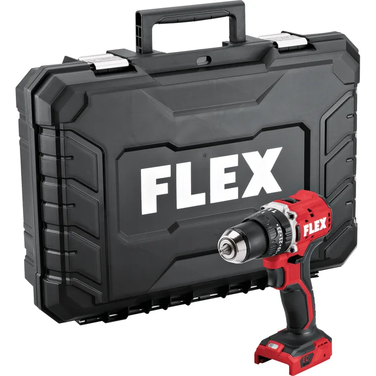 FLEX Kompakter 2-Gang Akku-Schlagbohrschrauber 18 V PD 2G 18-EC LD TC, bürstenloser Motor, LED-Anzeige, rutschfester Griff, inklusive Gürtelclip und Bitgarage
