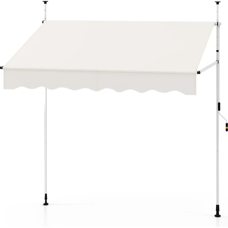 COSTWAY Klemmmarkise 200 cm, höhenverstellbare Balkonmarkise ohne Bohren mit Handkurbel, UV-beständig und wasserabweisend, Weiß