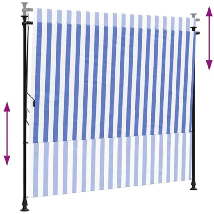 vidaXL Markise Außenrollo Blau und Weiß 200x270 cm Stoff und Stahl - Einziehbar, UV-beständig, Höhenverstellbar - Preisvergleich – Bild 5