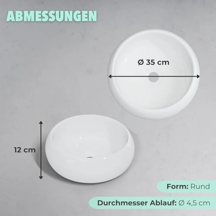 HAGO Aufsatzwaschbecken Keramik Ø350x120mm rund Kieselstein-Design kratzfest elegantes Weiß – Bild 3