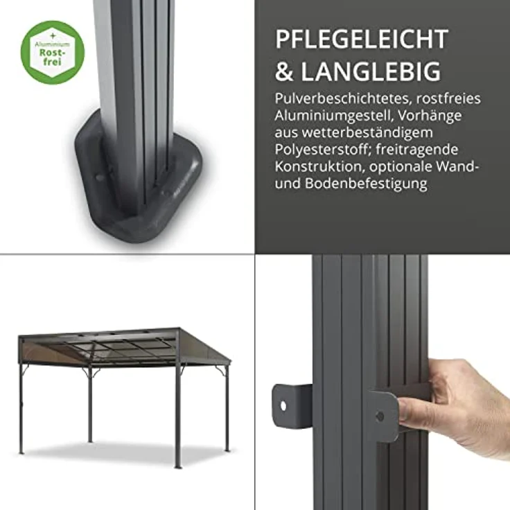 LECO Terrassenüberdachung – freistehende 3 x 4 m Überdachung mit wasserdichtem Hardtop-Dach (Polycarbonat-Doppelstegplatten) und verschließbaren Seitenteilen - lichtgrau - Preisvergleich – Bild 5