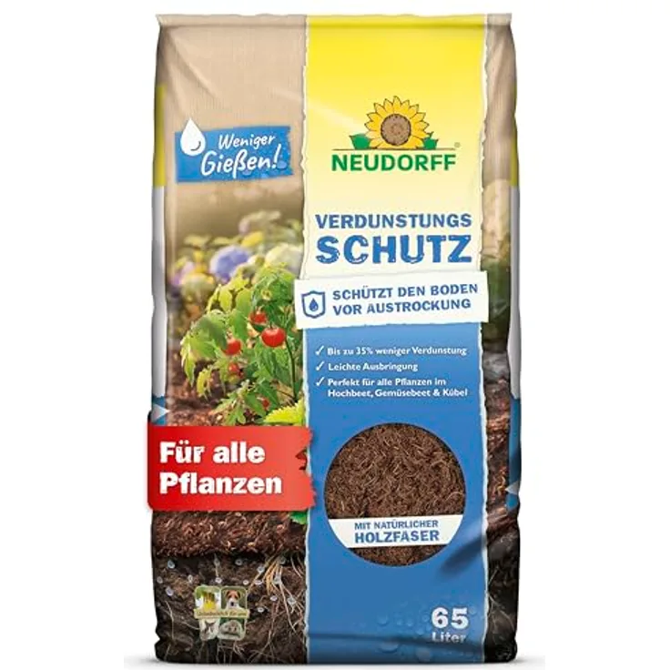 Neudorff Rindenmulch Verdunstungsschutz 65 L, natürliche Bodenabdeckung zur Reduzierung der Verdunstung um 35 % für Hochbeete, Pflanzgefäße und Beete