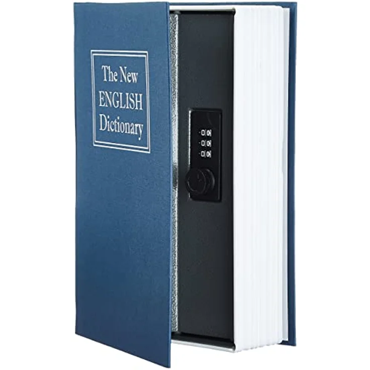 Amazon Basics Buch-Safe mit Kombinationsschloss, 5.6 x 15.5 x 23.9 cm, Blau, ideal für Wertsachen und Dokumente – Bild 1