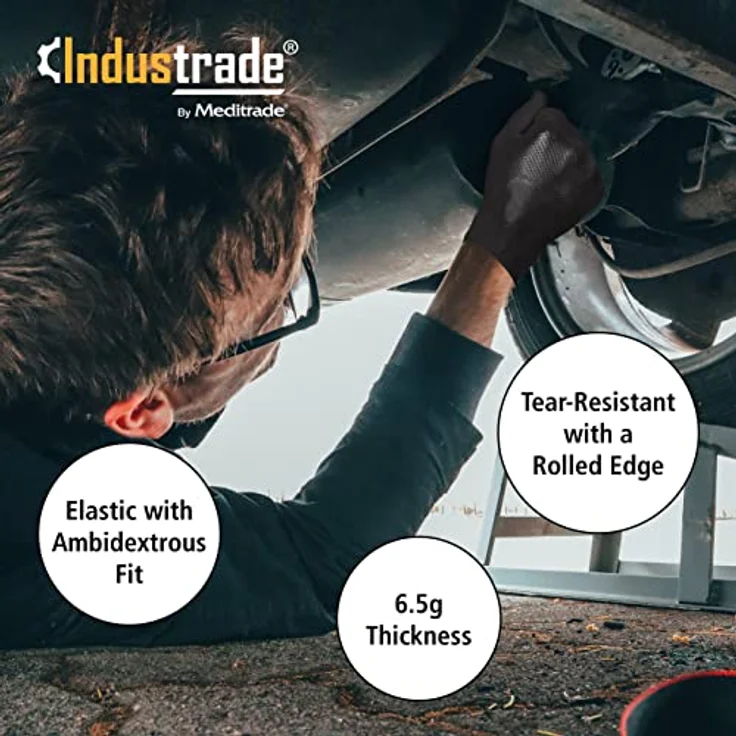 Nitril-Industrie-Handschuhe – Diamant-Textur für verbesserten Griff, unsteril und hypoallergen, beidhändig, für mehrere Sektoren, Einweg, Bulk-Buy, 6,5 g Dicke (klein) (schwarz) – Industrade – Bild 3