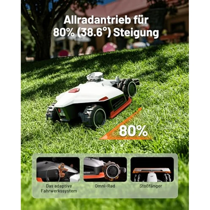 Mammotion LUBA 2 AWD 5000X Mähroboter, ohne Begrenzungskabel, NetRTK+Vision, 4G-Modul, empfohlen für 5000m², max. 6600m², 80% Steigung, Auto-Kartierung – Bild 3