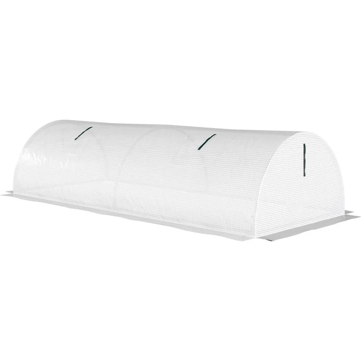 Aosom Gewächshaus mit Rollfenster, winterfestes Foliengewächshaus aus Stahl, wasserabweisend, 200x80x45 cm, mit UV-Schutz für Balkon und Gemüseanbau, weiß