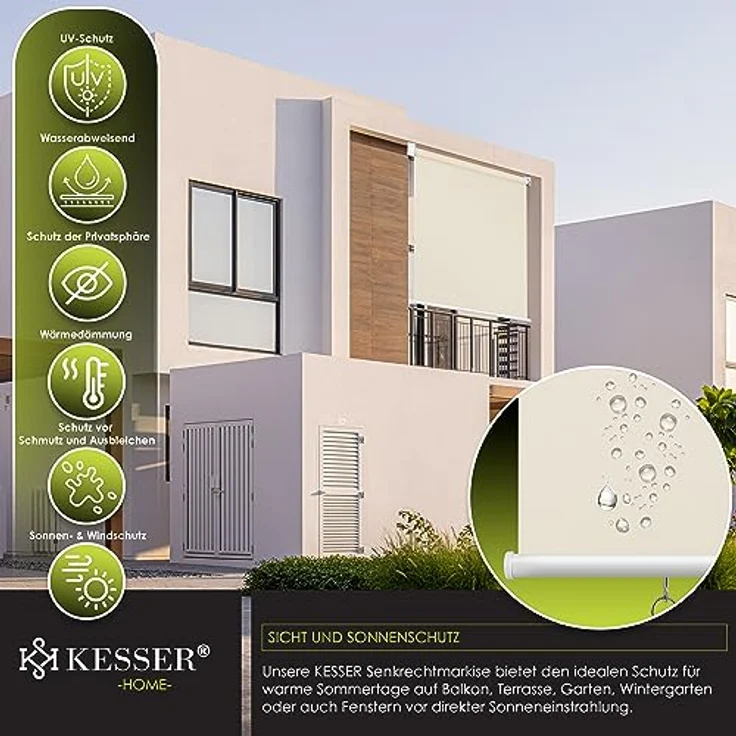 KESSER Senkrechtmarkise Vertikalmarkise Balkonmarkise Sichtschutz Sonnenschutz Seitenrollo Beschattung , Balkonrollo Stabil und wetterbeständig, für Balkon, Terrasse, Garten, anthrazit Beige, 160x140cm – Bild 6