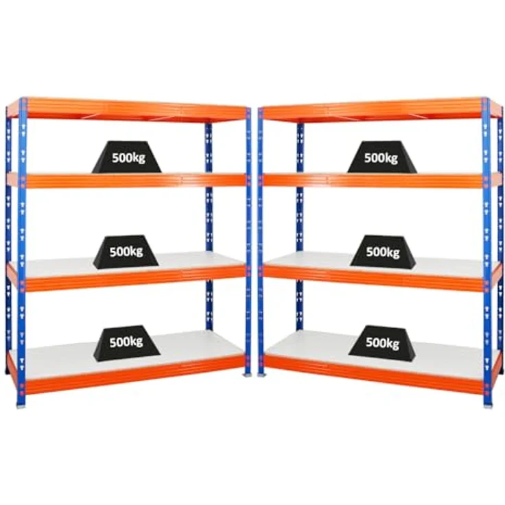 Proregal Schwerlastregal Mega Deal Profi RHINO, H 180 x B 160 x T 60 cm, Traglast 500 kg pro Boden, 4 verstellbare Böden, Steckmontage, Blau-Orange – Bild 1