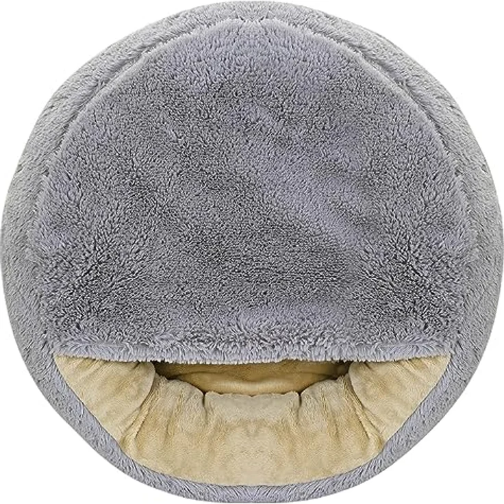 KingDog Shaggy Fluffy Haustierbett mit Kapuze, Kuschelbett für Katzen/Hunde, 18 mm Minky-Haar mit Silikon-Füllung, hellgrau, Durchmesser 70 cm – Bild 3