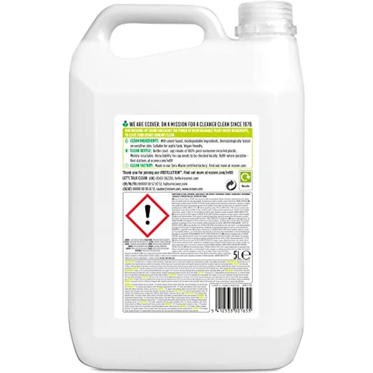 Ecover Hand-Spülmittel Zitrone, 5L, pflanzenbasiertes Geschirrspülmittel mit frischem Duft und kraftvoller Reinigung – Bild 3